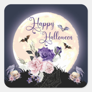 glückliche halloween spooker Mond und Aquarellfarb Quadratischer Aufkleber