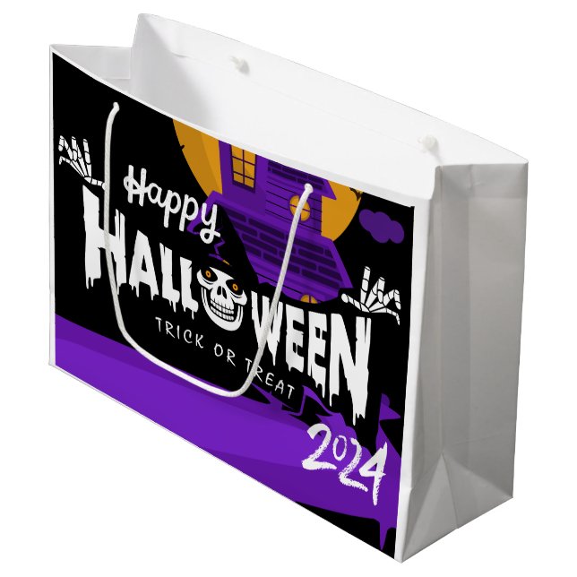 Glückliche Halloween-Taschen 2024 Große Geschenktüte (Vorderseite Schrägansicht)