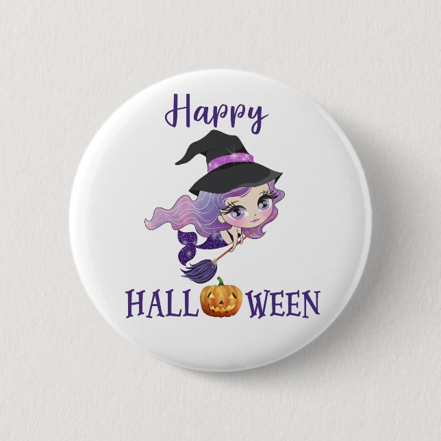 Glückliche Halloween-Taste Girl Spooky Meerjungfra Button (Vorderseite)