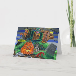 Glückliche Halloweenmonster und -geister Karte