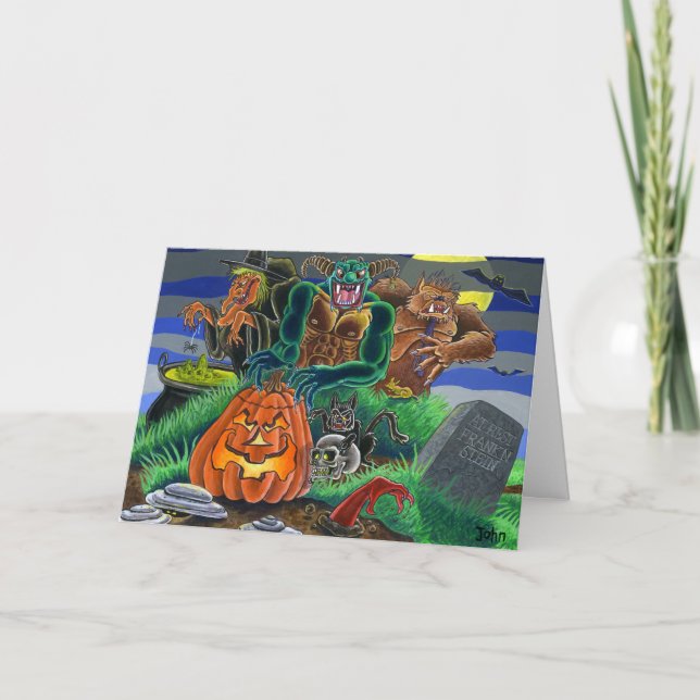 Glückliche Halloweenmonster und -geister Karte (Vorderseite)