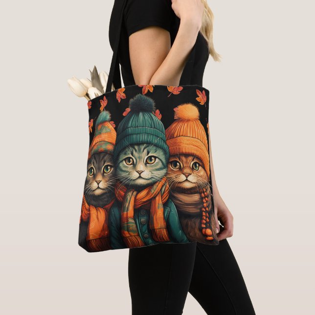 Glückliche Herbstkatzen-Tasche Tasche (Von Nahem)