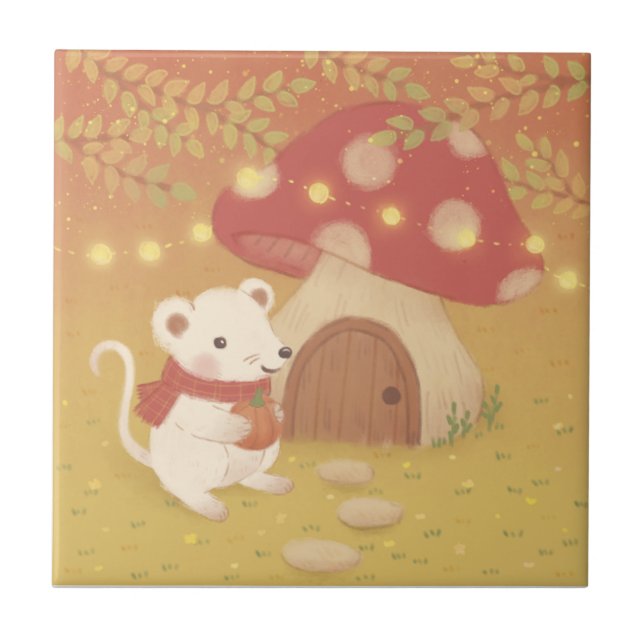 Glückliche Herbsttage mit Maus Fliese (Vorderseite)