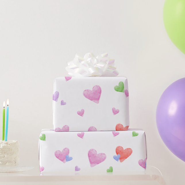 Glückliche Herzen Wasserfarbe Pastellfarben Geschenkpapier (Partygeschenke)