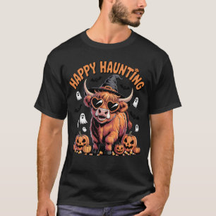 Glückliche Heuschrecken-Hochland-Kuh-Hexe-Kürbis-G T-Shirt