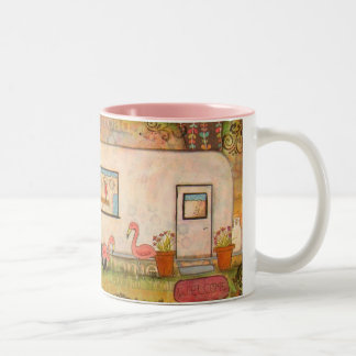 Glückliche HinterVintager Reise-Anhänger Zweifarbige Tasse