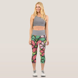 Glückliche Hippie-Blumen Capri Leggings