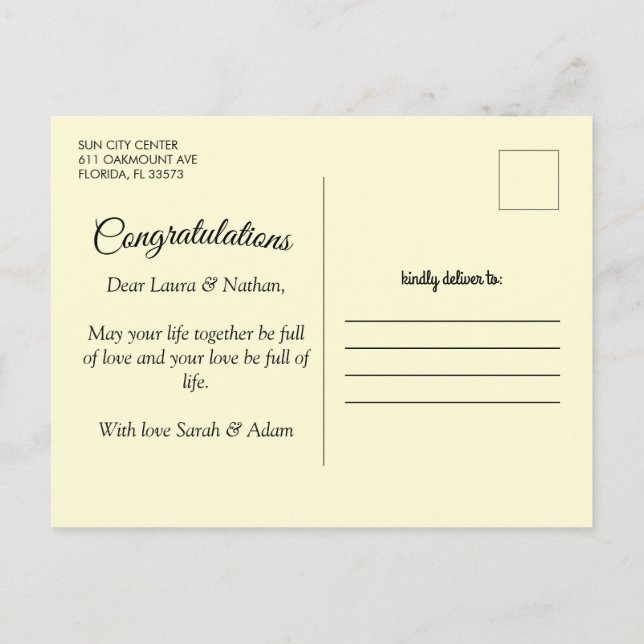 Glückliche Hochzeit Postkarte (Rückseite)