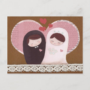 Glückliche Hochzeit (rosa/braun) Postkarte