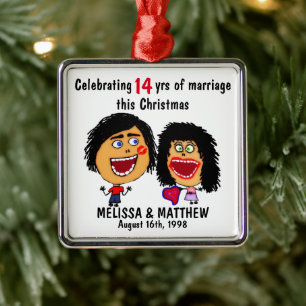 Glückliche Hochzeits-Weihnachts-Cartoon Ornament Aus Metall