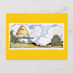 Glückliche Honigbienenstock-Vintage-Kunstpostkarte Postkarte