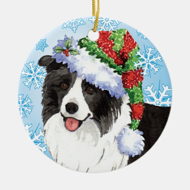 Glückliche Howliday Border-Collie Keramikornament (Vorne)
