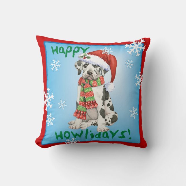 Glückliche Howliday Deutsche Dogge Kissen (Vorderseite)