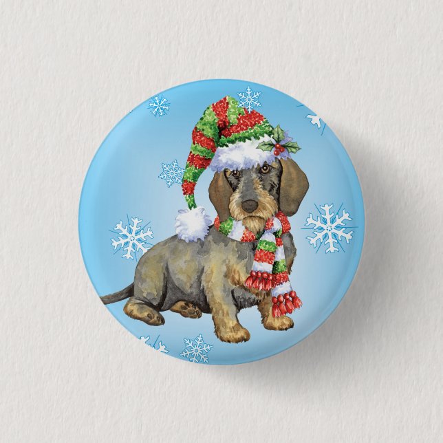 Glückliche Howlidays Drahthaar-Dackel Button (Vorderseite)
