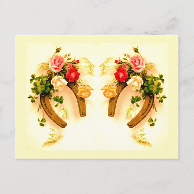 Glückliche Hufeisen Vintage Kunst Postkarte (Vorderseite)