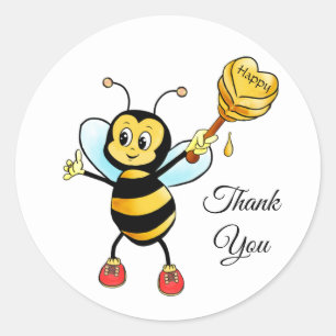 Glückliche Hummel auf Weiß Danke Runder Aufkleber