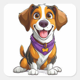 Glückliche Hunde-Cartoon-Illustration Quadratischer Aufkleber