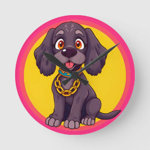Glückliche Hunde-Cartoon-Illustration Runde Wanduhr
