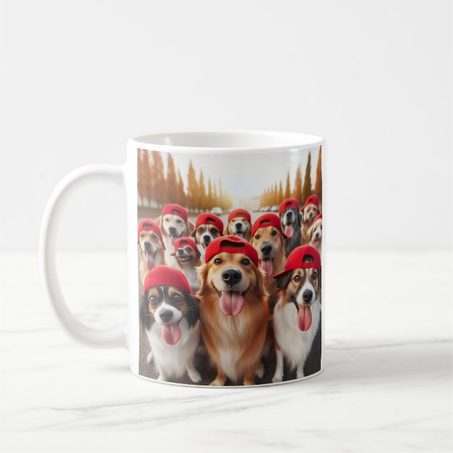 GLÜCKLICHE HUNDE IN ROTEN HATTEN KAFFEETASSE (Links)