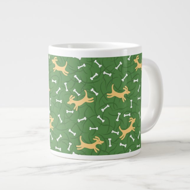 glückliche Hunde mit Knochenhintergrund Jumbo-Tasse (Vorderseite Rechts)