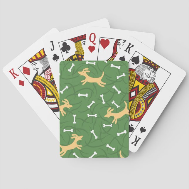 glückliche Hunde mit Knochenhintergrund Spielkarten (Rückseite)