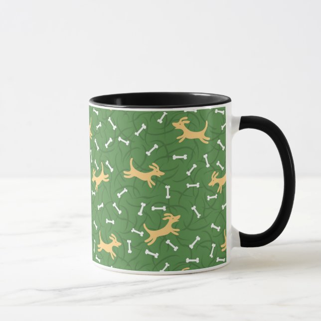 glückliche Hunde mit Knochenhintergrund Tasse (Rechts)