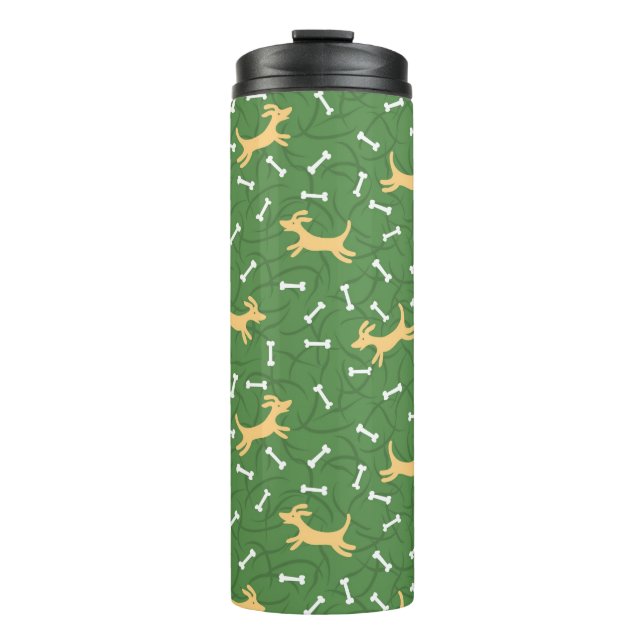glückliche Hunde mit Knochenhintergrund Thermosbecher (Vorderseite)