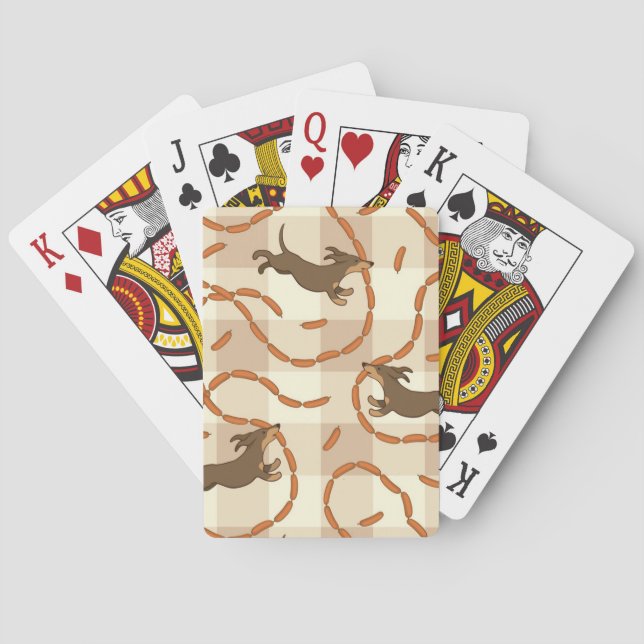 glückliche Hunde mit Wursthintergrund Spielkarten (Rückseite)