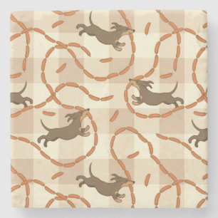 glückliche Hunde mit Wursthintergrund Steinuntersetzer