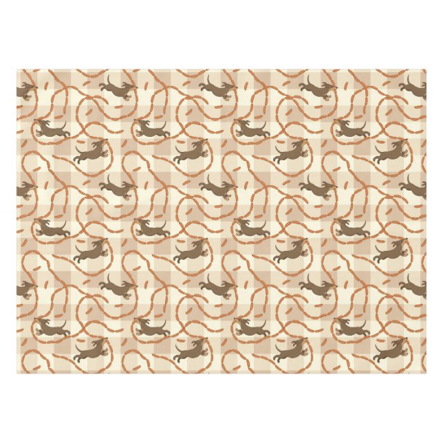 glückliche Hunde mit Wursthintergrund Tischdecke (Vorderseite (Horizontal))