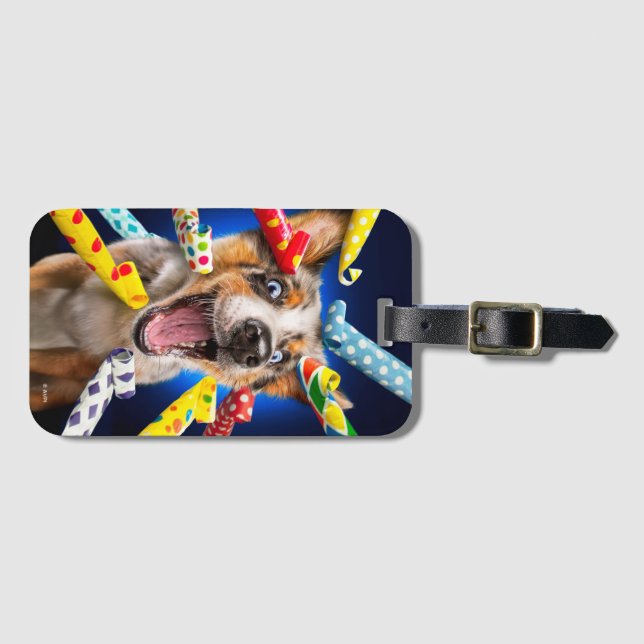 Glückliche Hunde-Party-Tut-Bläser Gepäckanhänger (Vorderseite (Horizontal))