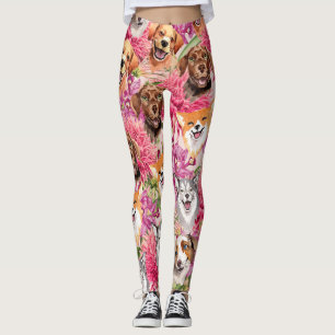 Glückliche Hunde und Blumen Leggings