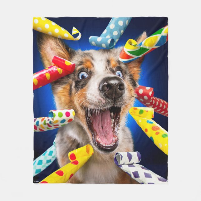 Glückliche Hundeparty-Tut-Bläser Fleecedecke (Vorderseite)