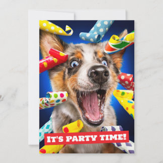 Glückliche Hundeparty-Tutgeräusche Einladung