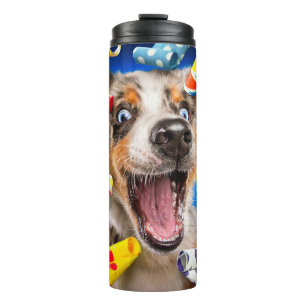 Glückliche Hundeparty-Tutgeräusche Thermosbecher