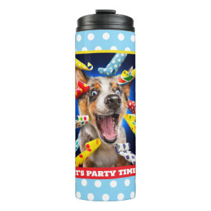 Glückliche Hundeparty-Tutgeräusche Thermosbecher