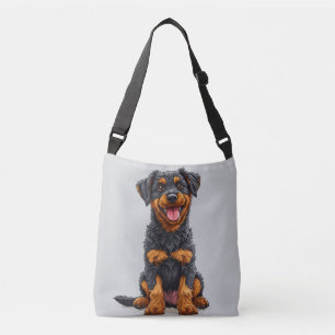 Glückliche Illustration eines Schwarzbraunen Hunde Tragetaschen Mit Langen Trägern