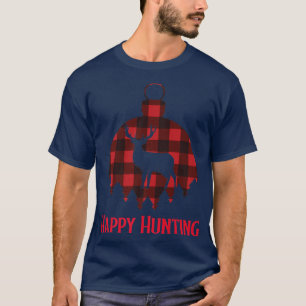 Glückliche Jagd, Karierter Weihnachtsjäger, Hirsch T-Shirt