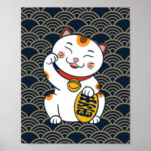 Glückliche japanische Dreifarbenkatze Maneki Nek Poster