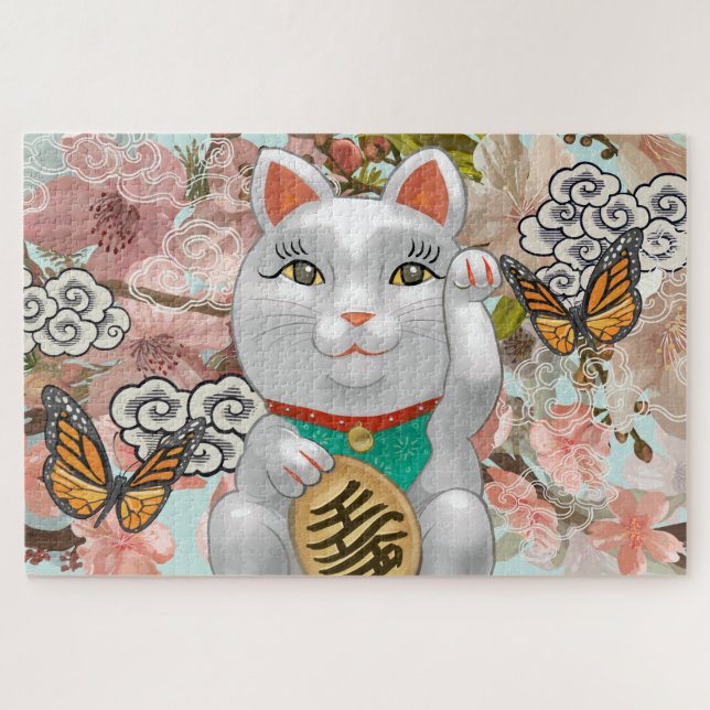 Glückliche japanische Katze | BLUME (Horizontal)