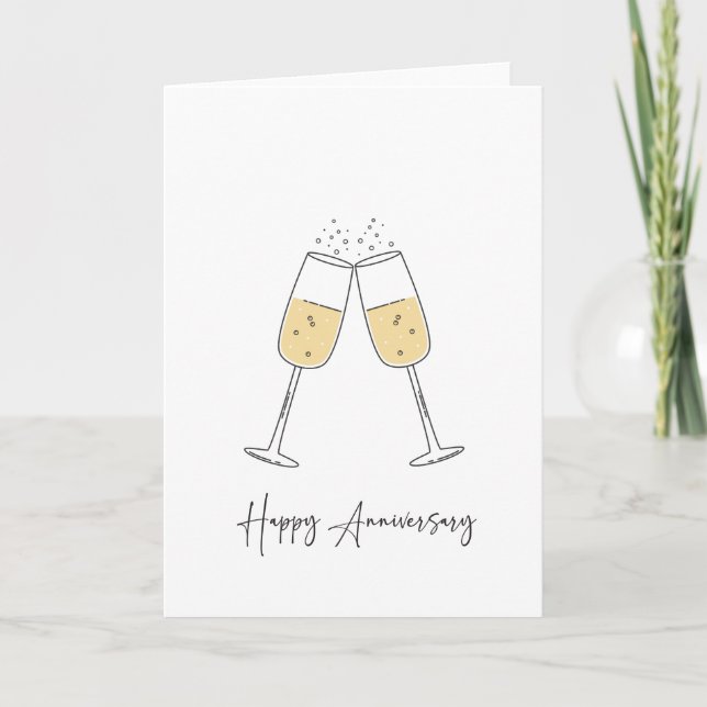 Glückliche Jubiläumskarte mit bubbly Champagner Fl Dankeskarte (Vorderseite)