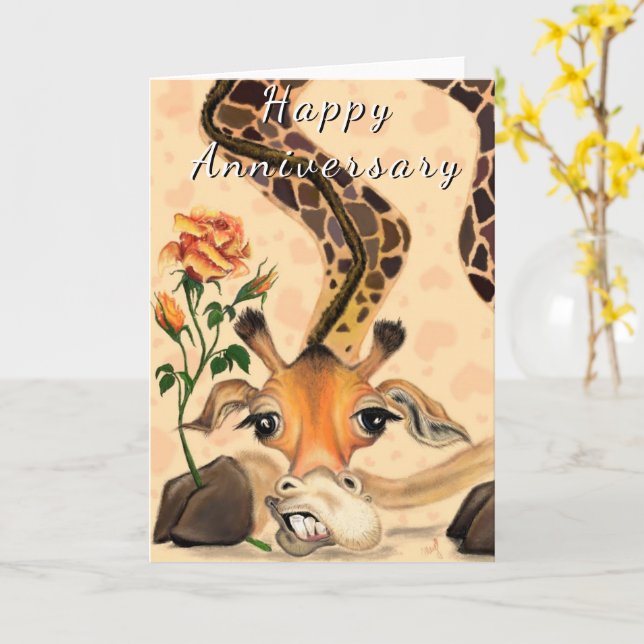 Glückliche Jubiläumskarte mit romantischer Giraffe Karte (Gelbe Blume)