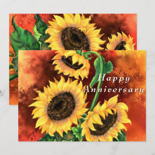 Glückliche Jubiläumskarte mit Sonnenblumen (Vorne/Hinten)