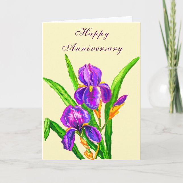 Glückliche Jubiläumskarte Schöne Iris-Blume Karte (Vorderseite)