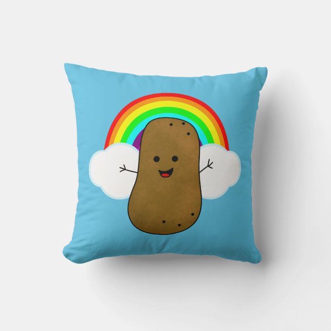 Glückliche Kartoffel und Regenbogen Kissen (Vorderseite)