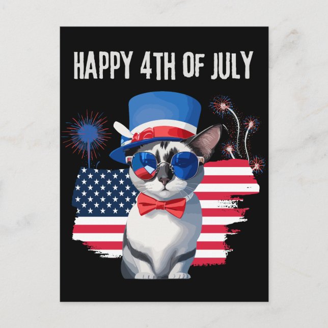 Glückliche Katze am 4. Juli Postkarte (Vorderseite)