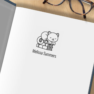 Glückliche Katze auf einem Bücherstapel Exlibris 1 Gummistempel