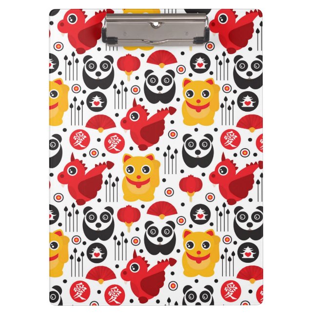 Glückliche Katze, Drache und Panda der China Klemmbrett (Vorderseite)