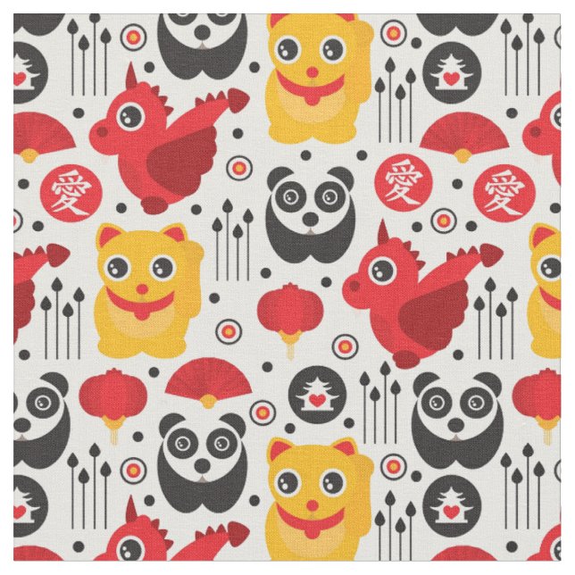 Glückliche Katze, Drache und Panda der China Stoff (Nahaufnahme)