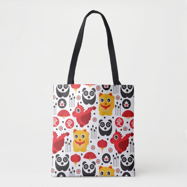 Glückliche Katze, Drache und Panda der China Tasche (Vorderseite)